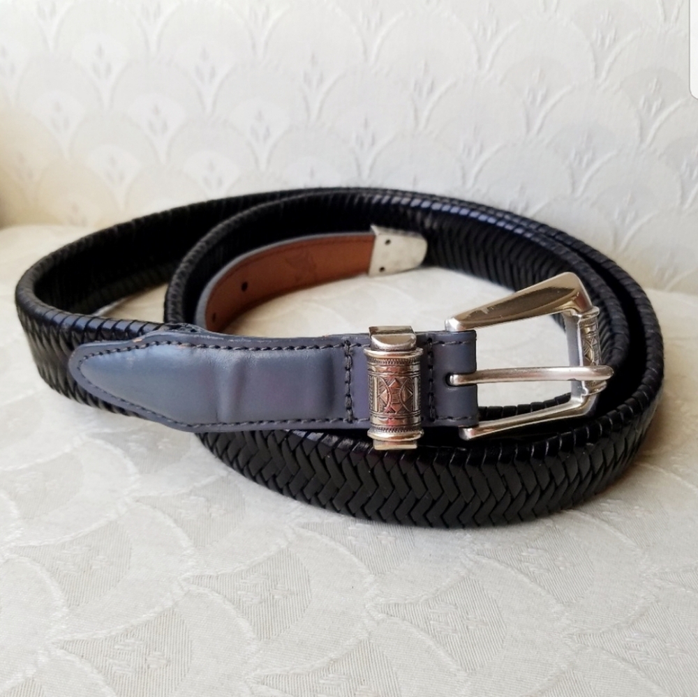 Vtg Black and gray braided Italian leather belt